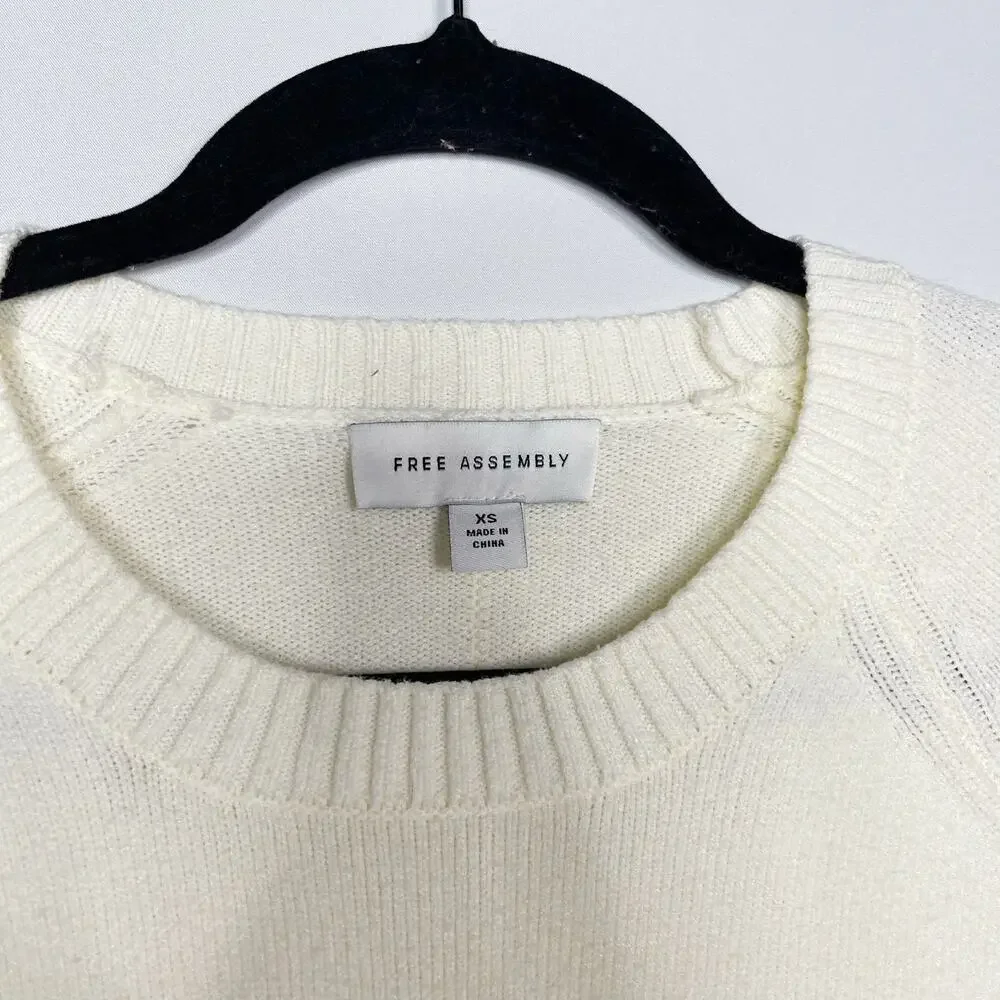 Free Assembly XSmall Cream Crew Neck Long Sleeve Sweater Raglan Pullover Fuzzy - Picture 6 of 9
